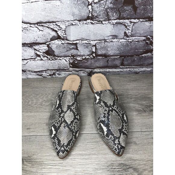 Maypie Ivory Black Snake Skin Print Pointed Toe Flats Mules Women Sz 7M US/38EU - Picture 16 of 16
